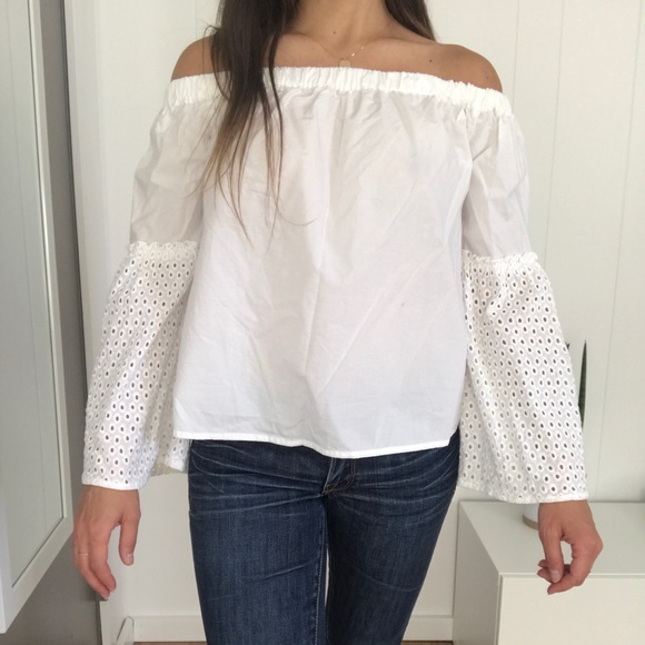 Off the shoulder white shirt with eyelet sleeves - Picture 2 of 7